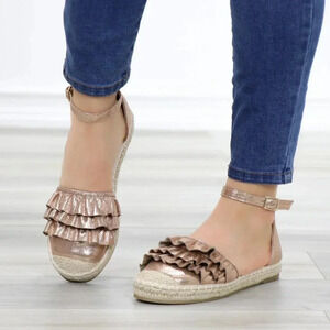 Sparkly Champagne Espadrille Ruffle Sandals